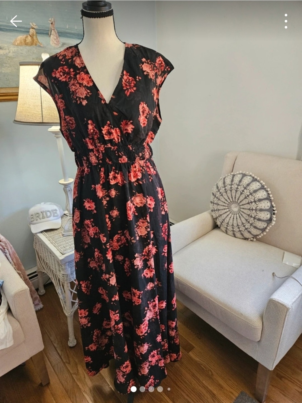 Cupshe Black Maxi Dress with Red Floral Print